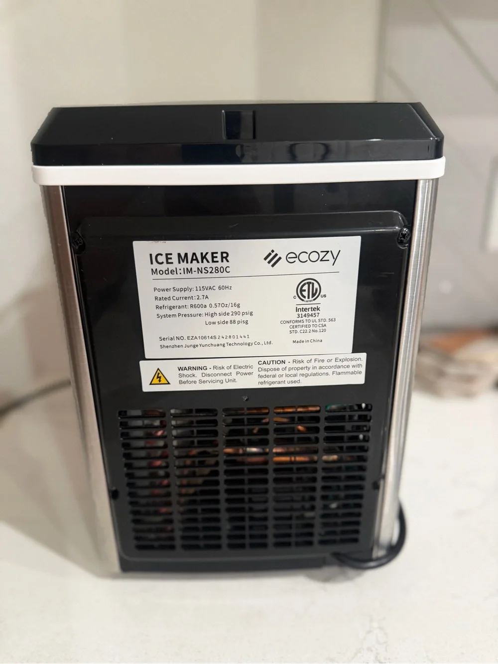 Ecozy Nugget Ice Maker Countertop Pebble Ice Machine Stainless Steel IM-NS280C